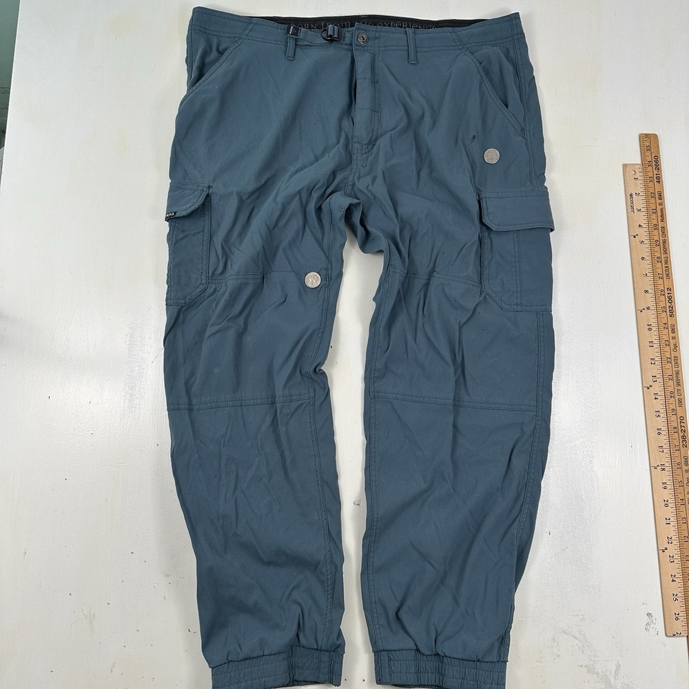 Prana Zogger Cargo Pants Men 40x30 Blue Teal Joggers Belted Nylon Stretch Hiking - Picture 3 of 14